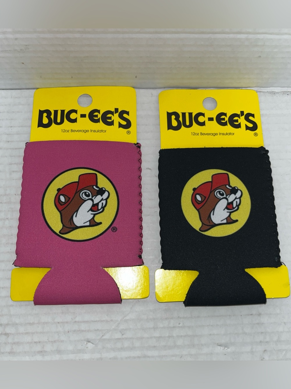 Lot 2 Buc-ee's Can Bottle Foam Koozie Beverage Insulator 12 Oz Black Pink New